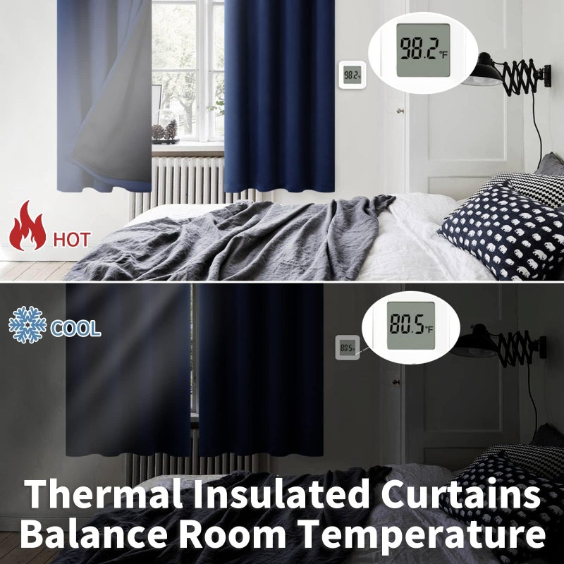 BGment Short 100% Blackout Curtains for Bedroom, Thermal Insulated Energy Efficiency Noise Reducing Grommet Curtains 54 Inch Length with Liner for Small Window 2 Panels Each 42 Inch Wide, Navy Blue - Image 4